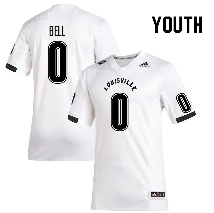 Youth #0 Chris Bell Louisville Cardinals College Football Jerseys Stitched Sale-White - Click Image to Close